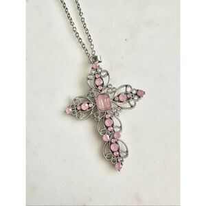 Pink rhinestone cross necklace